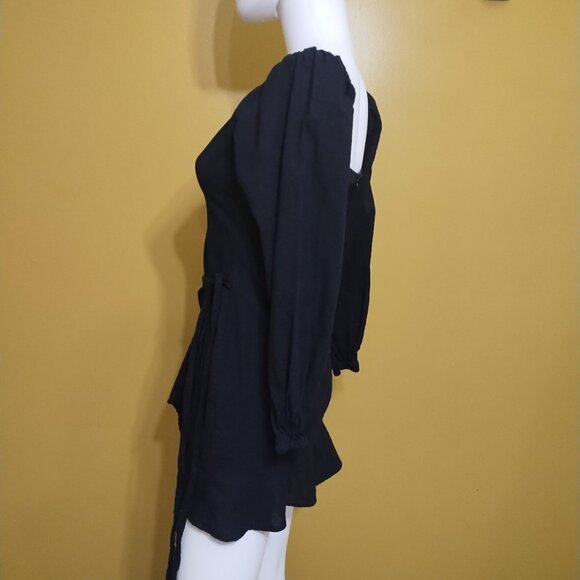 Princess Polly Long Sleeve Ruffled Faux Wrap Cotton Micro Mini Dress Sz 4 Y2K - Picture 5 of 9